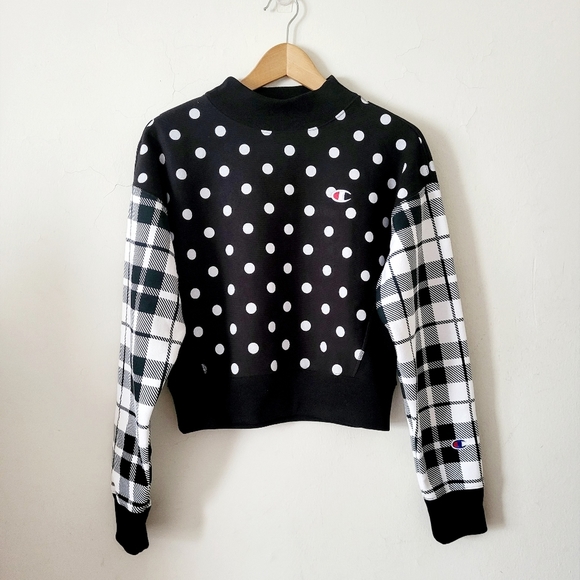 Champion x Urban Outfitters Mixed Print Mock Neck Sweatshirt  Small - Picture 2 of 12